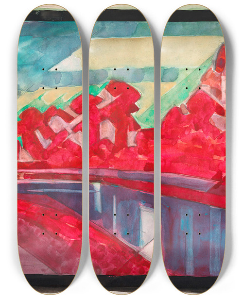 Triptych art skateboard deck of Reijer Stolk Landschap Met Bomen Langs Een Vaart by Reijer Stolk (1896-1945)