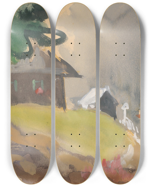 Triptych art skateboard deck of Jn Novk Dedinsk Chalupy_1 by Jan Novak (1921-1944)