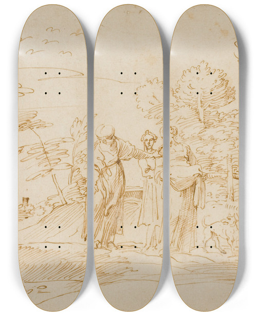Triptych art skateboard deck of After Annibale Carracci Naomi Counseling Ruth Near The Farm Of Boaz by After Annibale Carracci (1560-1609)