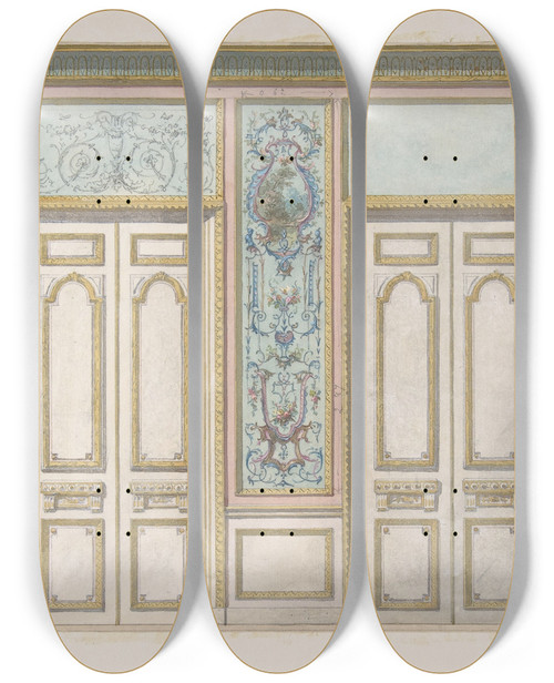Triptych art skateboard deck of Julesedmondcharles Lachaise Design For A Pair Of Doors Joined By An Ornamental Panel by Jules-Edmond-Charles Lachaise (1897)