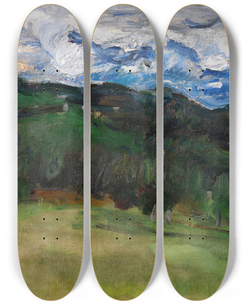 Triptych art skateboard deck of Max Slevogt Gewitter Ber Dem Rosengarten Bei Bozen by Max Slevogt (1868-1932)