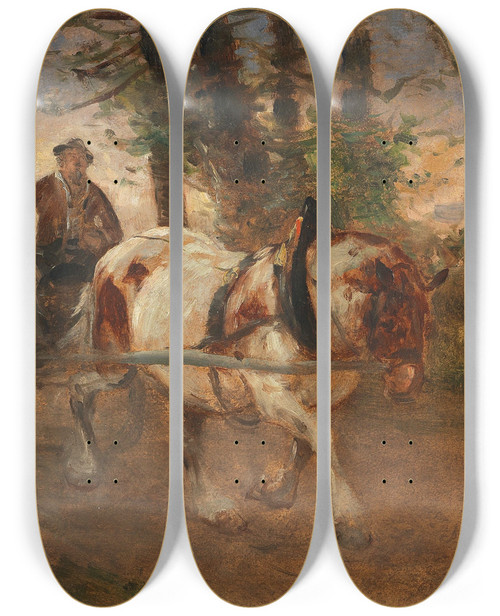 Triptych art skateboard deck of Julius Von Blaas Auf Der Heimfahrt by Julius Von Blaas (1845-1923)