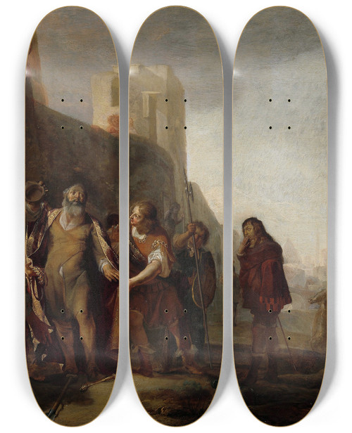 Triptych art skateboard deck of Nicolaus Knpfer The Legates Of Alexander The Great Investing The Gardener Abdalonymus With The Insignia Of The Kingship Of Sidon by Nicolaus Knupfer (1603-1655)