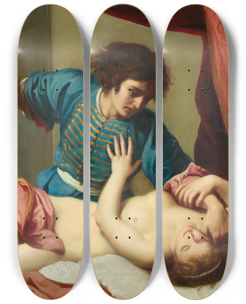 Triptych art skateboard deck of Felice Ficherelli Tarquinius And Lucretia by Felice Ficherelli (1603-1660)