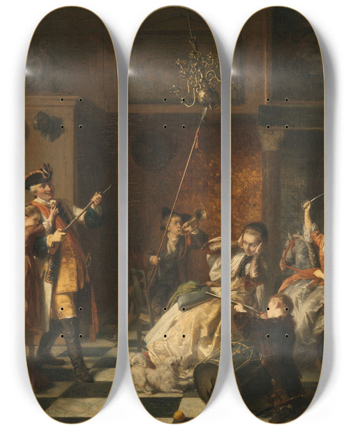 Triptych art skateboard deck of David Bles The Patricides Each According To Their Own Nature by David Bles (1821-1899)