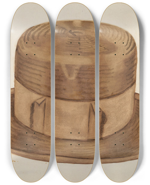 Triptych art skateboard deck of Ernest A Towers Jr High Straw Hat by Ernest A Towers Jr (20-)