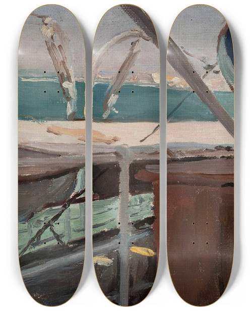 Triptych art skateboard deck of Jan Cigliski On The Ship Odessa Fliegende Hollender From The Journey To Palestine by Jan Ciaglinski (1858-1913)