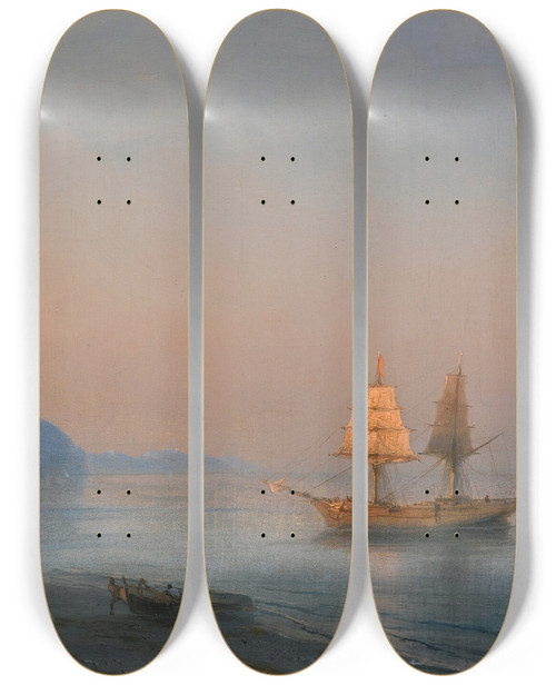 Triptych art skateboard deck of Ivan Konstantinovich Aivazovsky Morning In Yalta by Ivan Konstantinovich Aivazovsky (1817-1900)