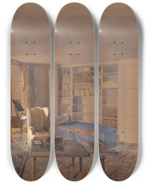 Triptych art skateboard deck of Thomas Shotter Boys The Duke Of Wellingtons Room At Walmer Castle Dec 4 1852 by Thomas Shotter Boys (1803-1874)