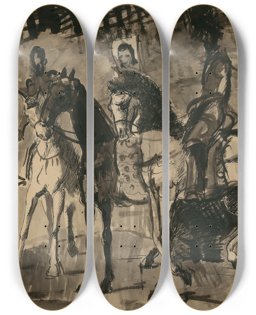 Triptych art skateboard deck of Cyprin Majernk Riders_2 by Cyprian Majernik (1909-1945)
