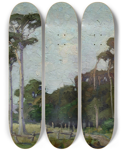 Triptych art skateboard deck of Ernest George Hood Bartons Bush Trentham by Ernest George Hood