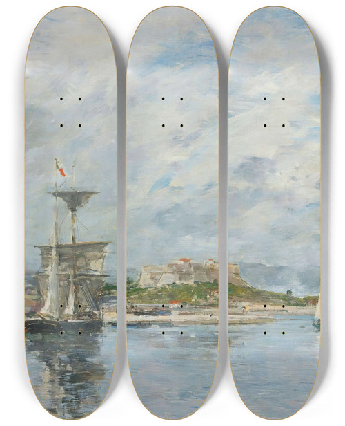 Triptych art skateboard deck of Eugne Boudin Vue Du Port Dantibes Le Quai Le Matin by Eugene Boudin (1824-1898)