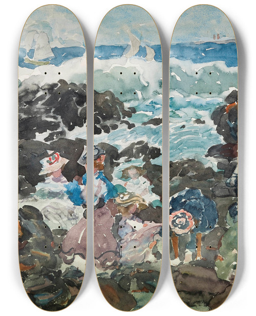 Triptych art skateboard deck of Maurice Prendergast Surf Cohasset by Maurice Prendergast (1858-1924)