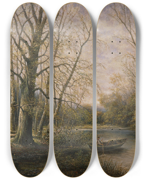 Triptych art skateboard deck of Franz Stephan Paschinger Marchauen Im Frhling by Franz Stephan Paschinger (1862-1944)