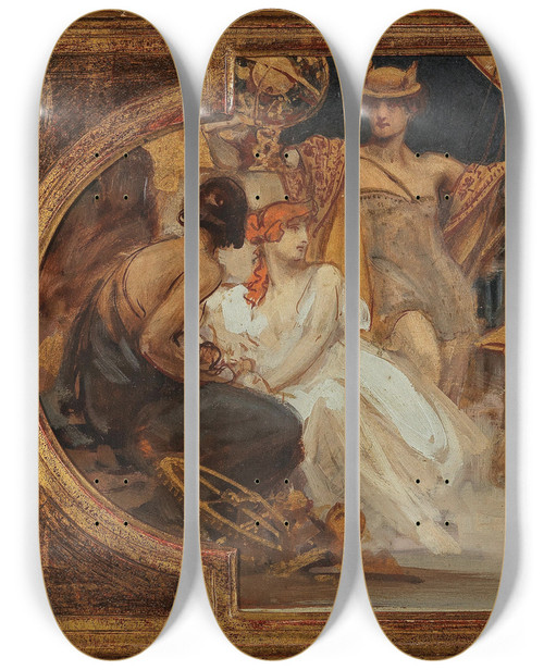 Triptych art skateboard deck of Alois Hans Schram Allegory Ceiling Sketch Ii by Alois Hans Schram (1864-1919)