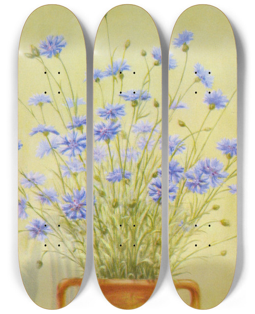 Triptych art skateboard deck of Lafayette F Cargill Cornflower by Lafayette F Cargill (20-)