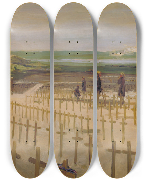 Triptych art skateboard deck of Sir John Lavery The Cemetery Etaples 1919 by Sir John Lavery (1856-1941)