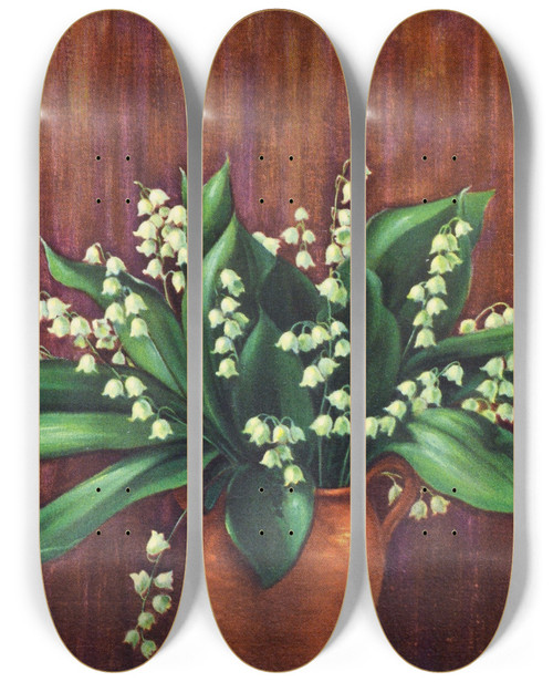 Triptych art skateboard deck of Lafayette F Cargill Lily Of The Valley by Lafayette F Cargill (20-)