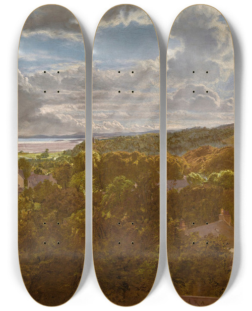Triptych art skateboard deck of John Faed Mill On The Fleet Gatehouse Of Fleet by John Faed (1820-1902)