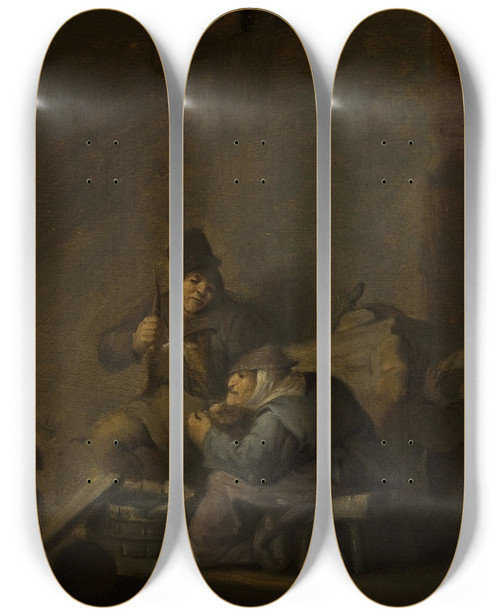 Triptych art skateboard deck of Adriaen Van Ostade Genre Scene In An Interior by Adriaen Van Ostade (1610-1684)