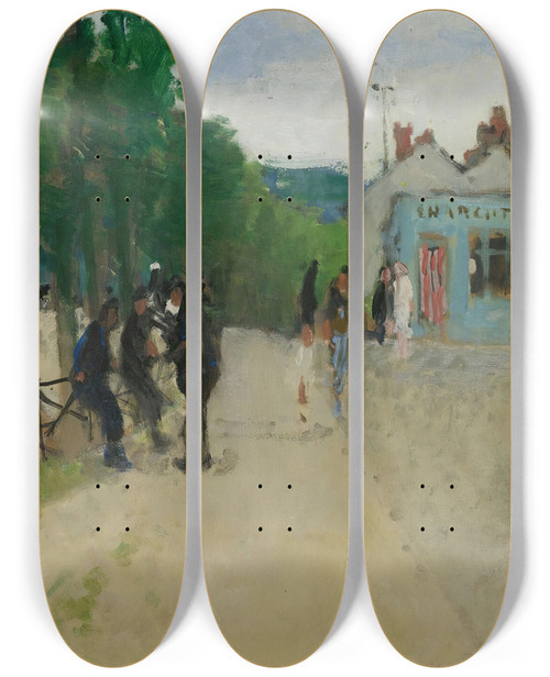 Triptych art skateboard deck of Pierreeugne Montzin Rue Dans Le Village by Pierre-Eugne Montzin (1874-1946)
