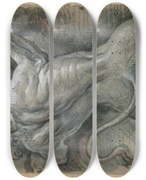 Triptych art skateboard deck of David Humbert De Superville Opgerichte Verschrikte Leeuw Met Menselijke Trekken by David Humbert De Superville (1770-1849)