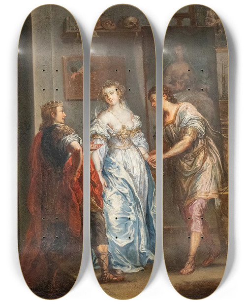 Triptych art skateboard deck of Johann Georg Platzer Alexander Berlsst Kampaspe Dem Maler Apelles by Johann Georg Platzer (1704-1761)