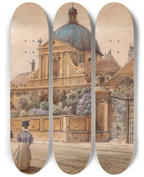 Triptych art skateboard deck of Carl Wenzel Zajicek Salesianerinnenkirche Am Rennweg by Carl Wenzel Zajicek (1860-1923)