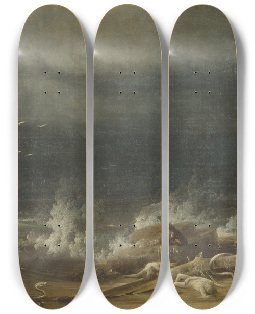 Triptych art skateboard deck of Joshua Shaw The Deluge Towards Its Close by Joshua Shaw (1776-1860)