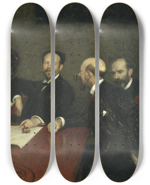 Triptych art skateboard deck of Richard Bergh The Council Of The Society Of Artists Christian Eriksson Eugne Jansson Karl Nordstrm Ordf Robert Thegerstrm Richard Bergh Standing Nils Kreuger by Richard Bergh (1858-1919)
