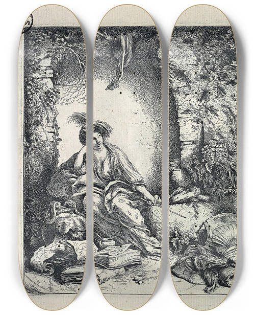 Triptych art skateboard deck of Giovanni Benedetto Castiglione Circe Transforms Odysseus Companions Into Animals by Giovanni Benedetto Castiglione (1609-1664)