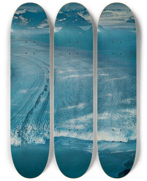 Triptych art skateboard deck of Us Information Agency Scenically Yours Glaciers Near Inside Passage Alaska by U S Information Agency (1953-1999)