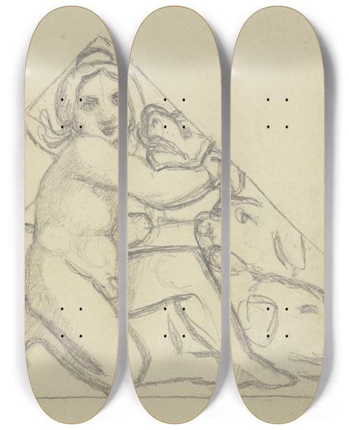 Triptych art skateboard deck of Eugen Eduard Schffer Erot With Cerberus_3 by Eugen Eduard Schaffer (1802-1871)