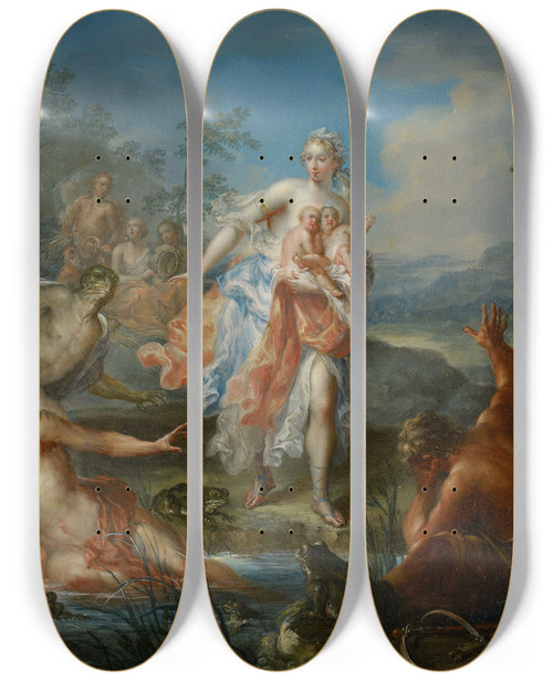 Triptych art skateboard deck of Johann Georg Platzer Latona Turning The Lycian Peasants Into Frogs by Johann Georg Platzer (1704-1761)
