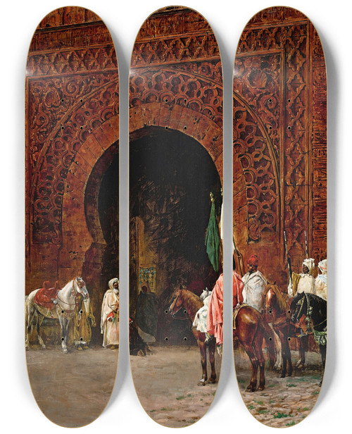 Triptych art skateboard deck of Edwin Lord Weeks Rabat The Red Gate by Edwin Lord Weeks (1849-1903)