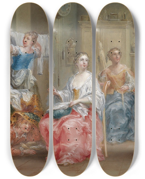 Triptych art skateboard deck of Johann Georg Platzer Das Gestrte Liebespaar by Johann Georg Platzer (1704-1761)