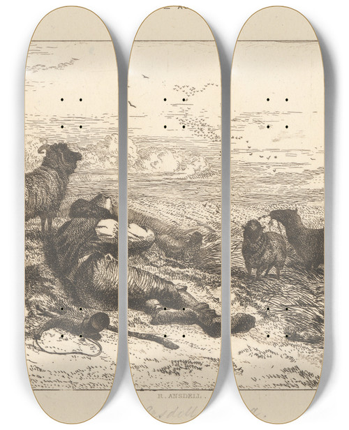 Triptych art skateboard deck of Richard Ansdell Sleepest Or Wakest Thou by Richard Ansdell (1815-1885)