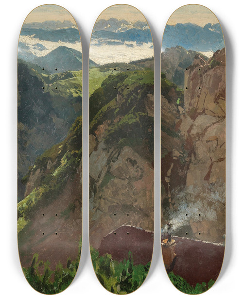 Triptych art skateboard deck of Carl Julius Emil Ludwig Wendelstein by Carl Julius Emil Ludwig (1839-1901)