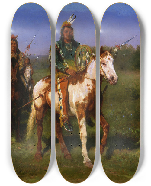 Triptych art skateboard deck of Rosa Bonheur Mounted Indians Carrying Spears by Rosa Bonheur (1822-1899)