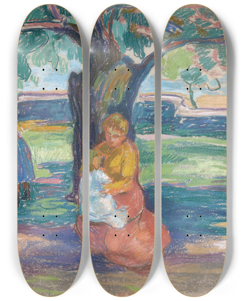 Triptych art skateboard deck of Jean Pesk The Harvest by Jean Peske (1870-1949)