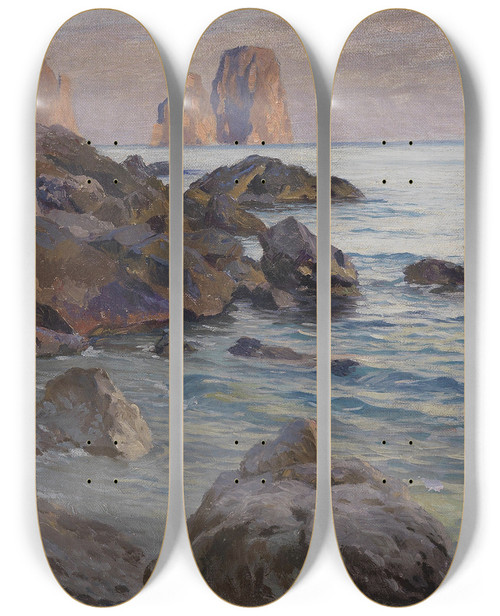 Triptych art skateboard deck of Paul Von Spaun Farglionifelsen Bei Capri by Paul Von Spaun (1876-1932)