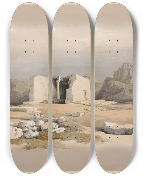Triptych art skateboard deck of David Roberts Temple Of Tafa In Nubia Nov 16Th 1838 by David Roberts (1796-1864)