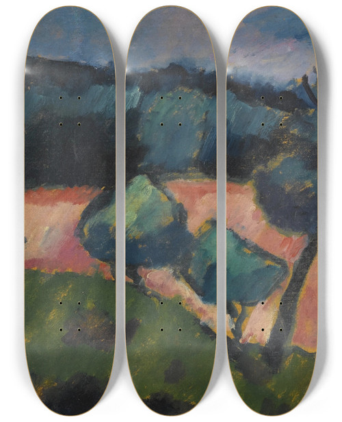 Triptych art skateboard deck of Alexej Von Jawlensky Bume Und Dnen In Prerow Trees And Dunes In Prerow by Alexej Von Jawlensky (1864-1941)
