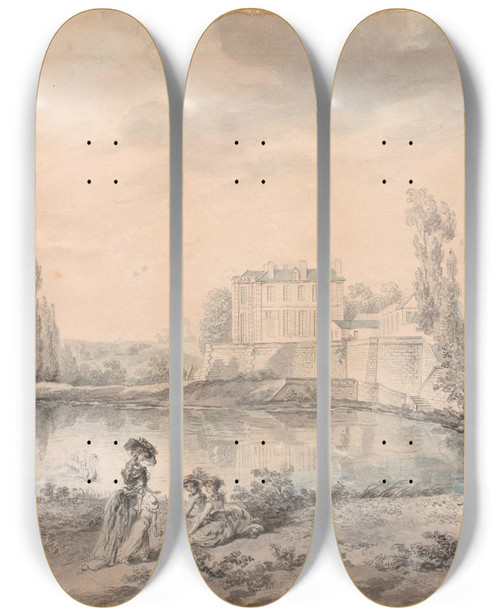 Triptych art skateboard deck of Louisroland Trinquesse Elgantes Dans Le Parc Du Chteau De Villette by Louis Rolland Trinquesse