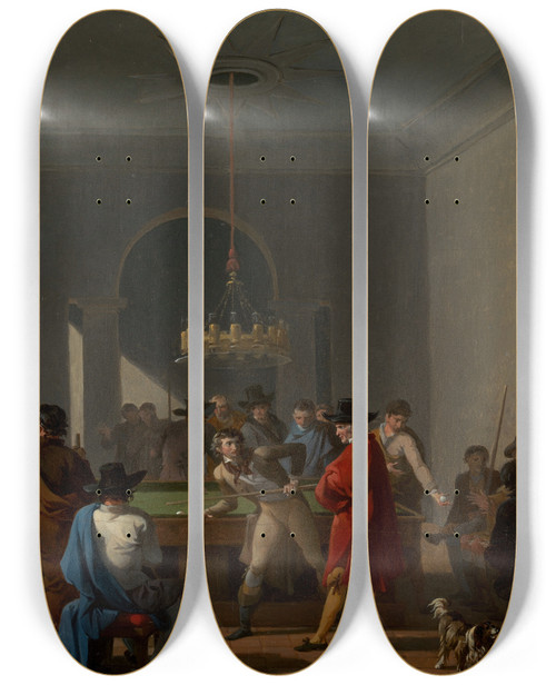 Triptych art skateboard deck of Nicolasantoine Taunay The Billiard Room by Nicolas-Antoine Taunay (1755-1830)