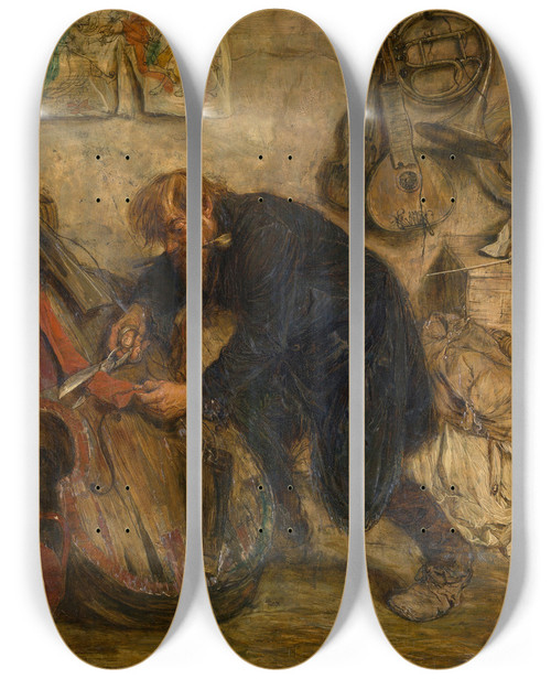 Triptych art skateboard deck of Willem Linnig The Younger Violin Maker by Willem Linnig the Younger (1842-1890)