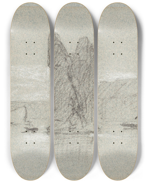 Triptych art skateboard deck of John Sell Cotman The Devils Tower by John Sell Cotman (1782-1842)