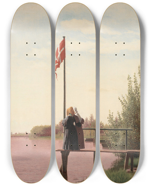Triptych art skateboard deck of Christen Kbke A View From Dosseringen Near The Sortedam Lake Looking Towards The Suburb Nrrebro Outside Copenhage by Christen Kobke (1810-1848)