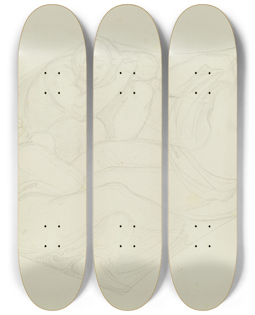 Triptych art skateboard deck of Moritz Von Schwind Kompositionsaufgabe Drei Gestalten In Einem Unregelmigen Feld by Moritz Von Schwind (1804-1871)