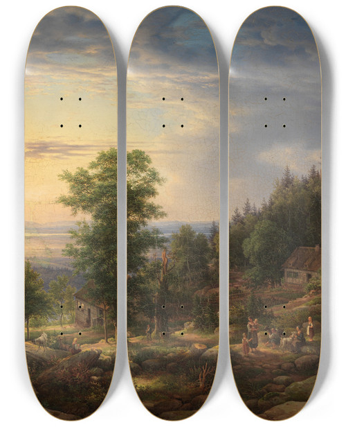 Triptych art skateboard deck of Friedrich Helmsdorf Burg Eberstein Bei Badenbaden Mit Blick In Die Rheinebene by Friedrich Helmsdorf (1783-1852)